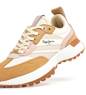 Pepe Jeans Lucky Print beige leather trainers