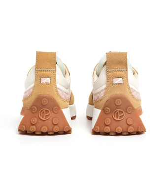 Pepe Jeans Sneakers in pelle beige con stampa Lucky