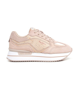 Pepe Jeans Pantoufles en cuir nude Rusper Gala