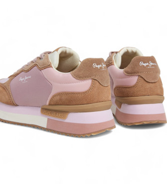 Pepe Jeans Scarpe da ginnastica Rusper Mania in pelle rosa e marrone