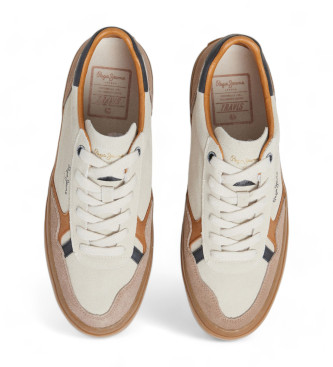 Pepe Jeans Travis Retro Leren Sneakers wit