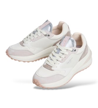 Pepe Jeans Winslow Snake sneakers van leer in gebroken wit