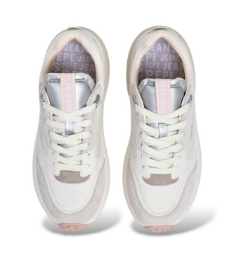 Pepe Jeans Winslow Snake sneakers van leer in gebroken wit