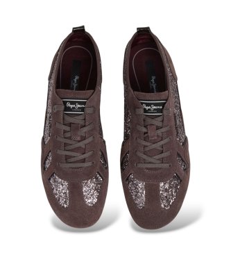 Pepe Jeans Sneakersy Noa Glitter brązowe