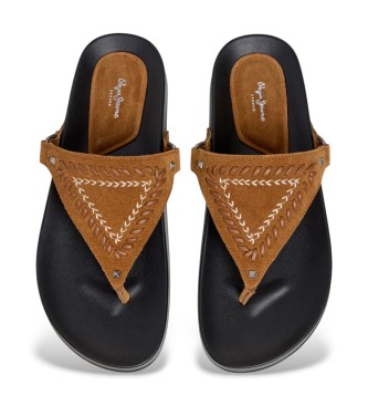 Pepe Jeans Sandali Agnes in pelle marrone