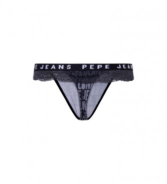 Pepe Jeans Czarne stringi z nadrukiem logo