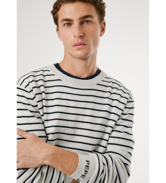 Pepe Jeans Pulover Andre s črto sive barve
