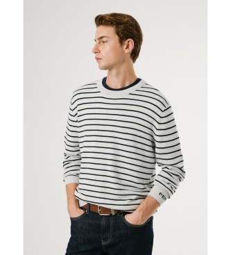 Pepe Jeans Pulover Andre s črto sive barve