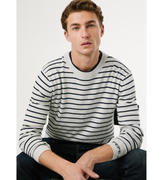 Pepe Jeans Pulover Andre s črto sive barve