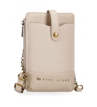 Pepe Jeans Small beige Morgan mobile phone holder shoulder bag