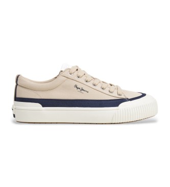 Pepe Jeans Ben Wash beige leather trainers