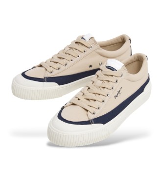 Pepe Jeans Ben Wash beige leather trainers