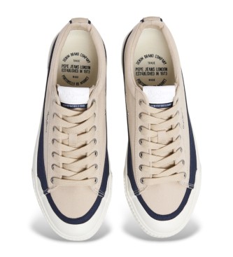 Pepe Jeans Ben Wash beige leather trainers