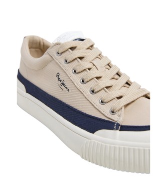 Pepe Jeans Ben Wash beige leather trainers