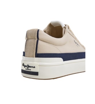 Pepe Jeans Ben Wash beige leather trainers