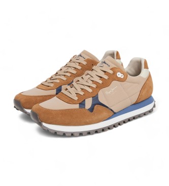 Pepe Jeans Brit-On Prints brown leather trainers