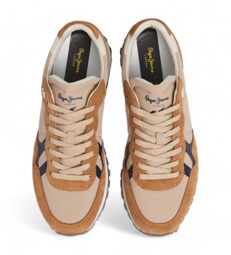 Pepe Jeans Brit-On Prints brown leather trainers