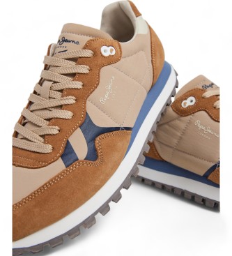 Pepe Jeans Brit-On Prints brown leather trainers