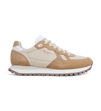 Pepe Jeans Brit-On Prints beige leather trainers