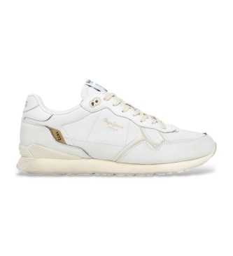 Pepe Jeans Brit Distress white leather trainers