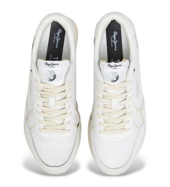 Pepe Jeans Brit Distress white leather trainers