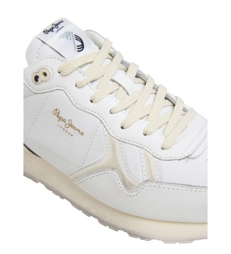 Pepe Jeans Brit Distress white leather trainers