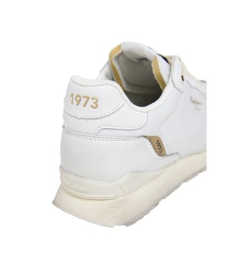 Pepe Jeans Brit Distress white leather trainers