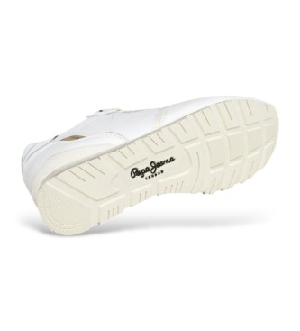 Pepe Jeans Brit Distress white leather trainers