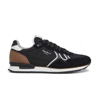 Pepe Jeans Brit Serie black leather trainers