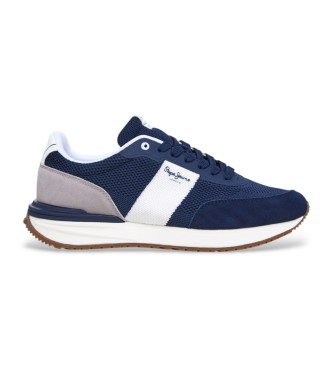 Pepe Jeans Buster Knit navy leather trainers