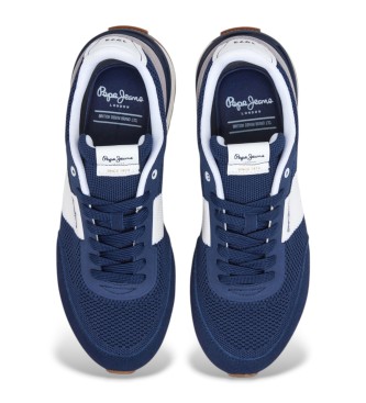 Pepe Jeans Buster Knit navy leather trainers