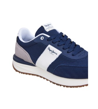 Pepe Jeans Buster Knit navy leather trainers