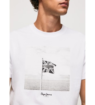 Pepe Jeans T-shirt en coton avec drapeau Union Jack, blanc