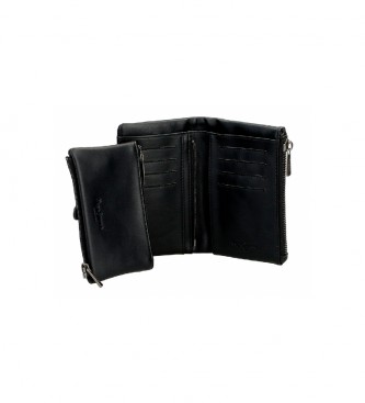 Pepe Jeans Denarnica z odstranljivo denarnico za kovance Volna črna - 14,5x9x2cm