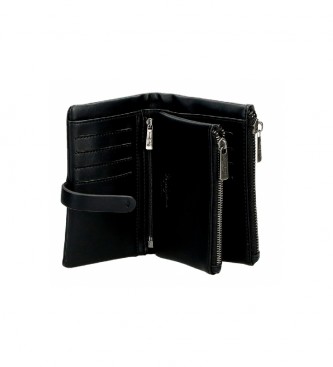 Pepe Jeans Denarnica z odstranljivo denarnico za kovance Volna črna - 14,5x9x2cm