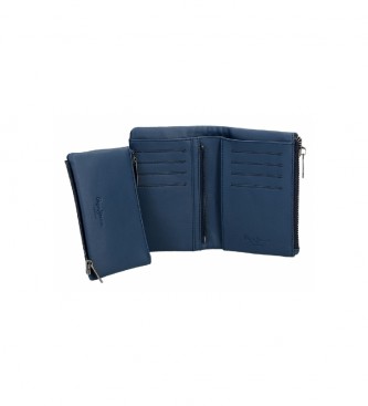 Pepe Jeans Maddie blauwe portemonnee met verwijderbaar muntzakje -14,5x9x2cm