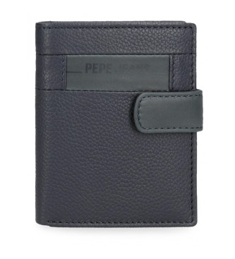 Pepe Jeans Checkbox lederen portemonnee met kliksluiting marineblauw