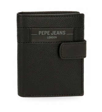 Pepe Jeans Usnjena denarnica Checkbox s klikom na zapiranje Črna