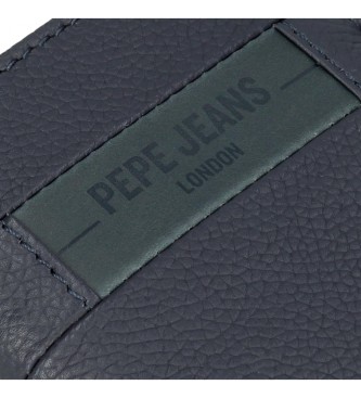 Pepe Jeans Porte-documents en cuir Checkbox vertical bleu marine