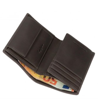 Pepe Jeans Portefeuille en cuir Checkbox vertical avec porte-monnaie Gris