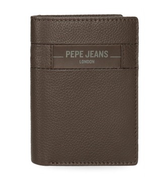 Pepe Jeans Portafoglio verticale Checkbox in pelle con portamonete marrone