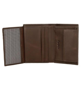 Pepe Jeans Lederen Checkbox portemonnee verticaal met munttasje Bruin