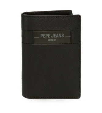Pepe Jeans Portafoglio verticale Checkbox in pelle con portamonete Nero