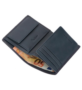 Pepe Jeans Pionowy skórzany portfel Cracker z portmonetką Navy Blue