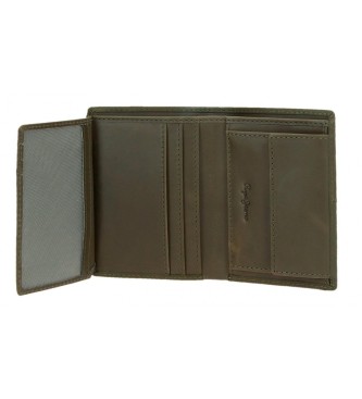 Pepe Jeans Vertikalna usnjena denarnica Cracker z denarnico za kovance Khaki Green