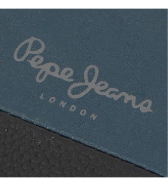 Pepe Jeans Dubbele leren portemonnee met kliksluiting marineblauw