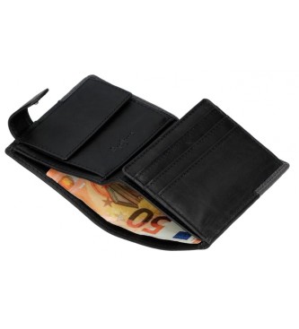 Pepe Jeans Dvojna usnjena denarnica z zapiranjem na klik Črna