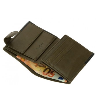 Pepe Jeans Dvojna usnjena denarnica z zapiranjem na klik Kaki zelena