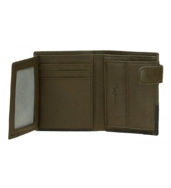 Pepe Jeans Dvojna usnjena denarnica z zapiranjem na klik Kaki zelena