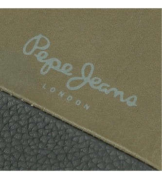 Pepe Jeans Doppelte Ledergeldbrse mit Klickverschluss Khaki Grn